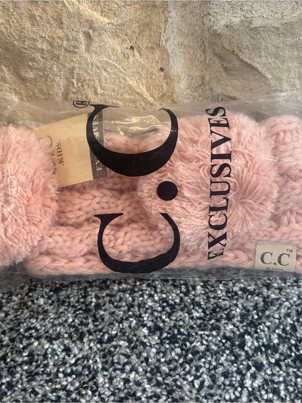 C.C Kids Blush Pink Double Pom Knit Headband